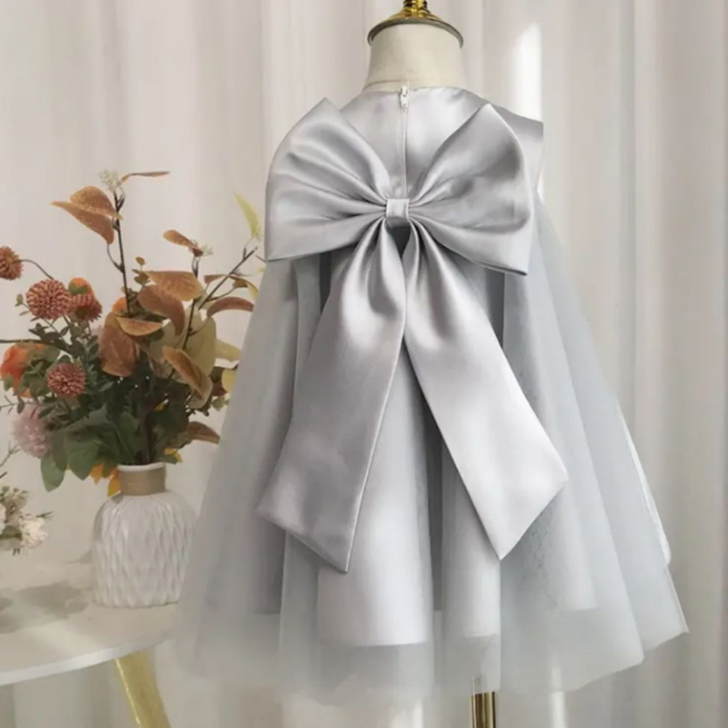 Picture of Light Gray Mesh Flower Princess Dress for Baby Girls