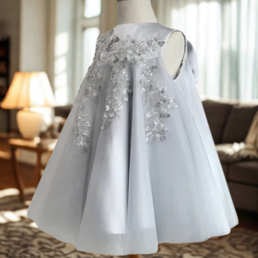 Picture of Light Gray Mesh Flower Princess Dress for Baby Girls